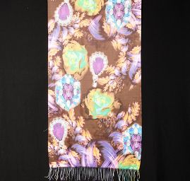 Efektní šála s třásněmi šperk/květy fialová