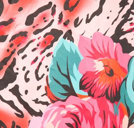 Efektní šála s třásněmi tygr/květy červená