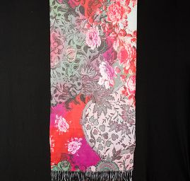 Efektní šála motiv květů rezavá/khaki