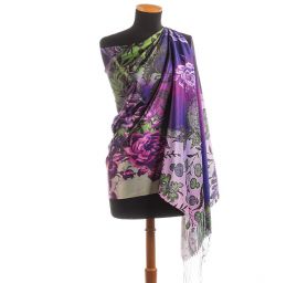 Efektní šála motiv květů fialová/zelená