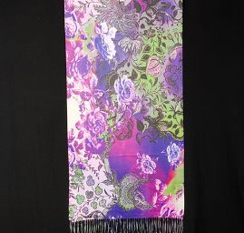 Efektní šála motiv květů fialová/zelená