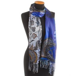 Efektní šála motiv květů modrá/hnědá