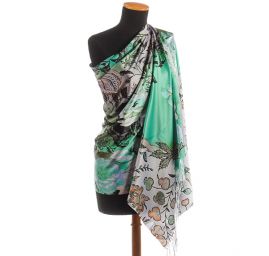 Efektní šála motiv květů šedá/zelená