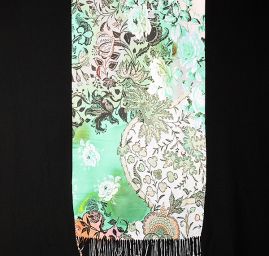 Efektní šála motiv květů šedá/zelená