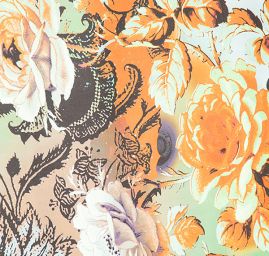 Efektní šála motiv květů oranžová/zelená