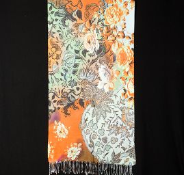 Efektní šála motiv květů oranžová/zelená