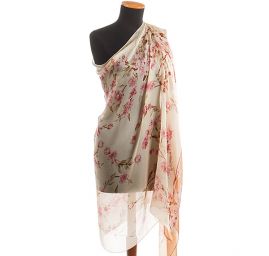 Efektní šála motiv květy pastel žlutá