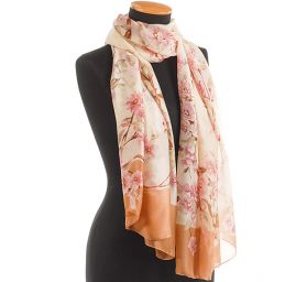 Efektní šála motiv květy pastel žlutá