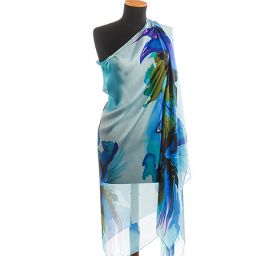 Efektní šála abstraktní květy pastel modrá