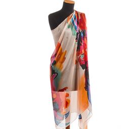 Efektní šála abstraktní květy pastel lososová