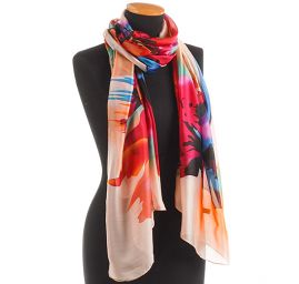Efektní šála abstraktní květy pastel lososová