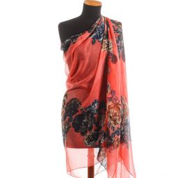 Velký šál viskoza mat vzor květy červená