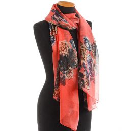 Velký šál viskoza mat vzor květy červená