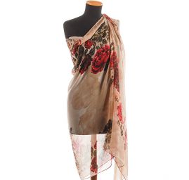 Velký šál viskoza mat vzor květy béžová