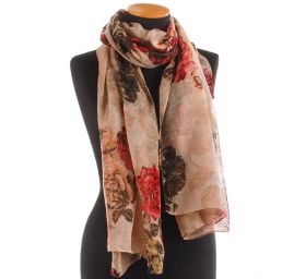 Velký šál viskoza mat vzor květy béžová