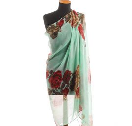 Velký šál viskoza mat vorz květy zelená