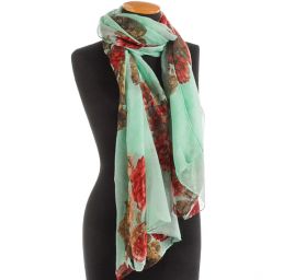 Velký šál viskoza mat vorz květy zelená