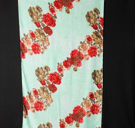 Velký šál viskoza mat vorz květy zelená