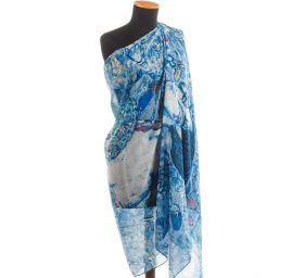 Velký šál viskoza mat postava/květy modrá