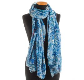 Velký šál viskoza mat postava/květy modrá