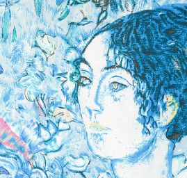 Velký šál viskoza mat postava/květy modrá