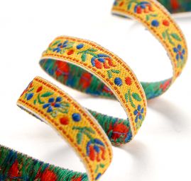 Stuha krojová vyšívaná žlutá jemná 9mm