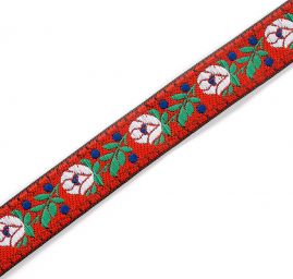 Stuha krojová vyšívaná červená 1,8cm bílý květ