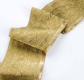 Orientální žakárová porta s kovovým vláknem zlatozelená