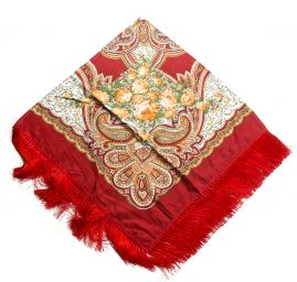 Šátek bavlna tisk folklórní vzor 130x130cm vínový