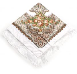 Šátek bavlna tisk folklórní vzor 130x130cm bílý