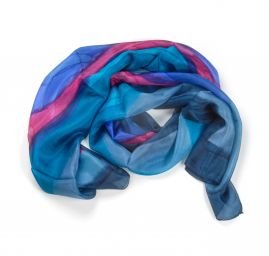 Hedvábný šál malba/batika 50x175cm tm.modrý