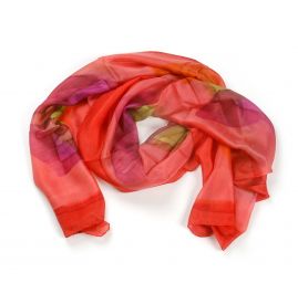 Hedvábný šál malba/batika 50x175cm malinově červený