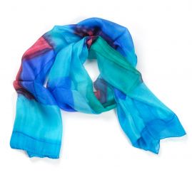 Hedvábný šál malba/batika 50x175cm sv.modrý