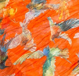 Šál tunel šifón vtáčiky oranžová