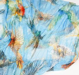 Šál tunel šifón vtáčiky sv.modrá