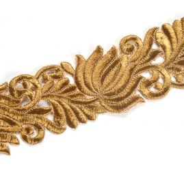 Krajková kovová stuha květinový vzor zlatá