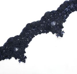 Krajka lem výšivka na tylu drobné květy tm.modré