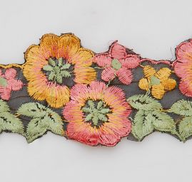 Porta vyšívaná organza květinový vzor starorůžová