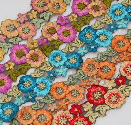 Porta vyšívaná organza květinový vzor starorůžová