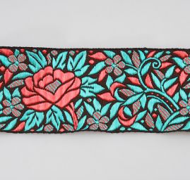 Porta vyšívaný taft vzor květy tyrkysová