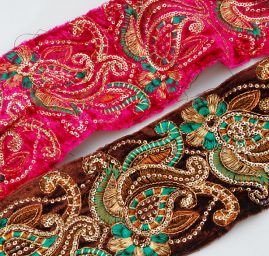 Porta vyšívaný samet flitrové aplikace fuchsiová