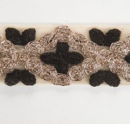 Stuha rexová výšivka na tylu černá/měděná