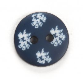 Knoflík plastový kulatý modrotisk květy 30"