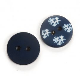 Knoflík plastový kulatý modrotisk květy 30"