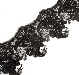 Krajka lem výšivka na tylu černá velké květy