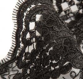 Krajka lem výšivka na tylu černá velké květy