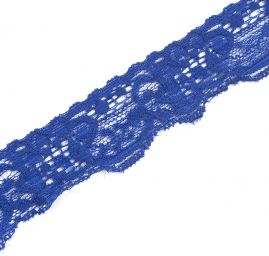 Krajka elastická květinový motiv šíře 35 mm berlínská modrá
