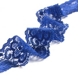Krajka elastická květinový motiv šíře 35 mm berlínská modrá