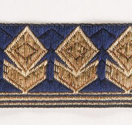 Stuha žakárová geometrický vzor tm. modrá