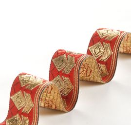Stuha žakárová geometrický vzor červená